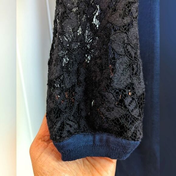 Diane Von Furstenberg Kivel Lace Silk Dress in Marine Blue Black, sz M EUC - Picture 7 of 14
